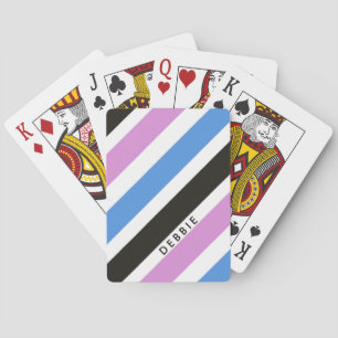 Diagonal stripes pattern personalized playing cards