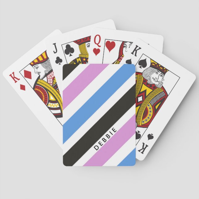 Diagonal stripes pattern personalized playing cards (Back)