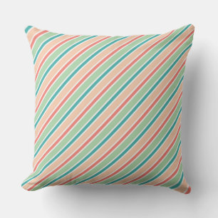Diagonal Stripes: Pink, Green, and Blue Throw Pillow
