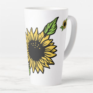 Diagonal Sunflower Botanical Art Latte Mug