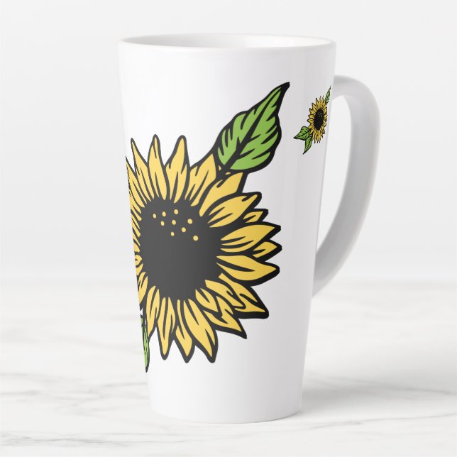 Diagonal Sunflower Botanical Art Latte Mug (Right Angle)