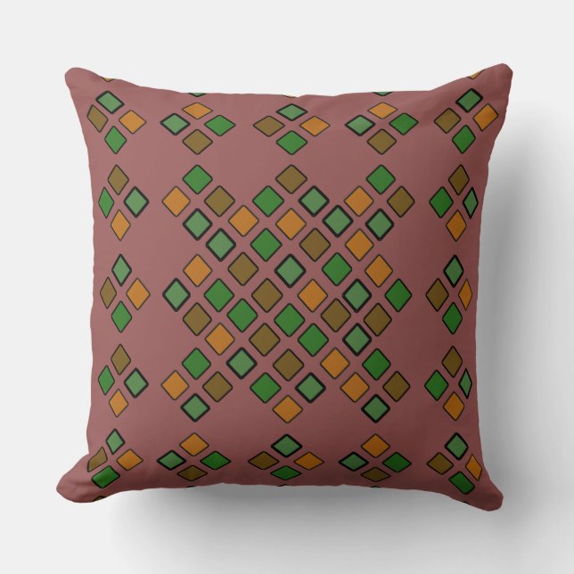 Diagonal Tiles Orange and Green on Custom Colour Throw Pillow (Front)