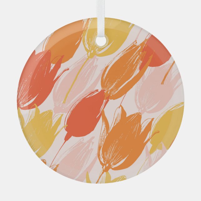 Diagonal Tulips: Light Colour Design. Glass Ornament (Front)