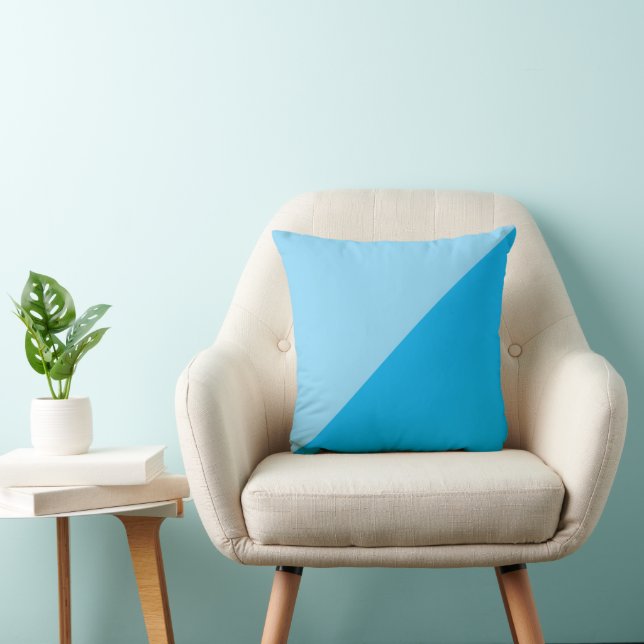 Diagonal Two Tone Baby Blue Azure Colour Block Throw Pillow (Chair)