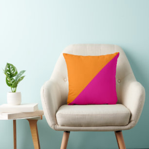 Diagonal Two Tone Orange and Hot Pink Colour Block Throw Pillow