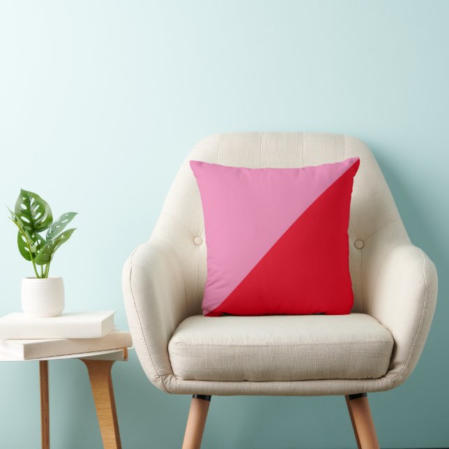 Diagonal Two Tone Pink and Red Colour Block Throw Pillow (Chair)