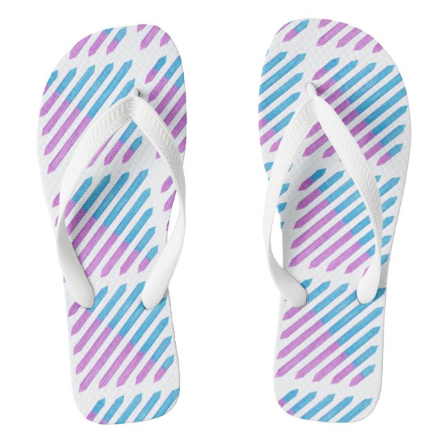 Diagonal Two Toned Stripes Purple Blue FlipFlops (Footbed)
