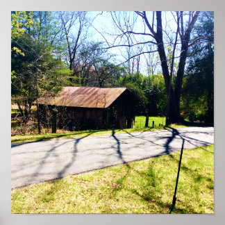 Diagonal view a rustic 100 year old barn Poster