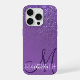 Diagonal Violet Purple Glitter Gradient Ombre iPhone 15 Pro Case