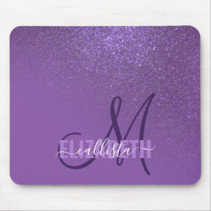 Diagonal Violet Purple Glitter Gradient Ombre Mouse Pad