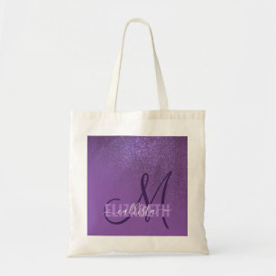 Diagonal Violet Purple Glitter Gradient Ombre Tote Bag