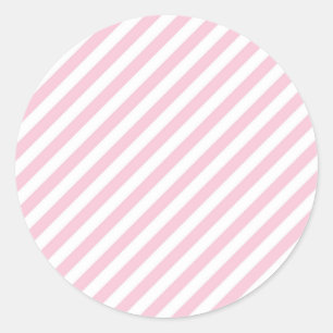 Diagonal white and pink stripes pattern classic round sticker