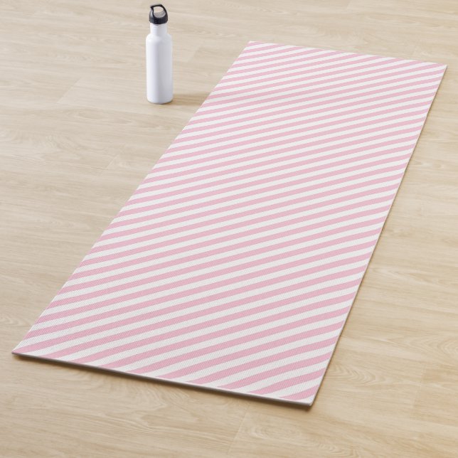 Diagonal white and pink stripes pattern yoga mat (In Situ)