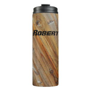 Diagonal Wood Planks *Personalize* Thermal Tumbler