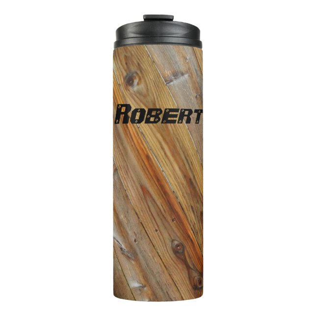 Diagonal Wood Planks *Personalize* Thermal Tumbler (Front)