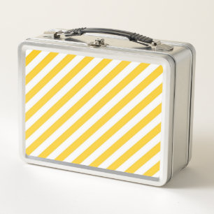 Diagonal yellow and white stripes pattern  metal lunch box