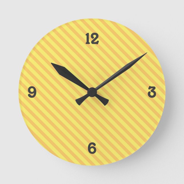 Diagonal yellow orange Stripes Round Clock (Front)