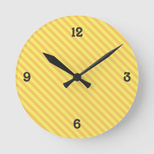 Diagonal yellow orange Stripes Round Clock