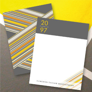 Diagonal Yellow Ribbon Pin Stripes Graduation Thank You Card