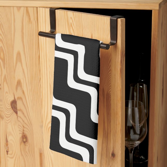 Diagonal Zig Zag Dual Coloured Line Pattern Kitchen Towel (Thirds Fold)