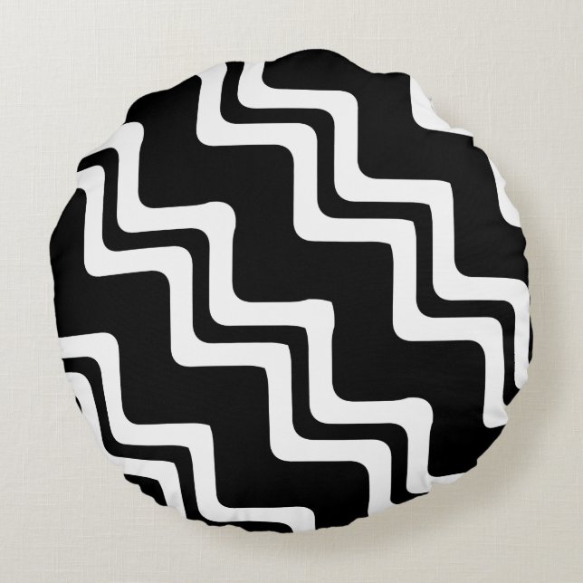 Diagonal Zig Zag Dual Coloured Line Pattern Round Pillow (Back)