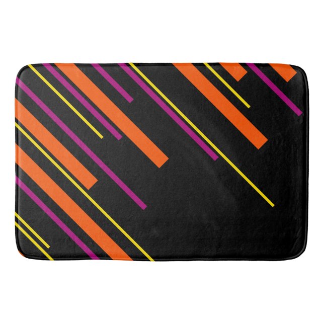 Diagonals - Black, Pink, Orange and Yellow Bath Mat (Front)
