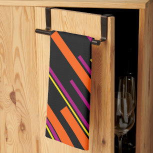 Diagonals - Black, Pink, Orange and Yellow Kitchen Towel