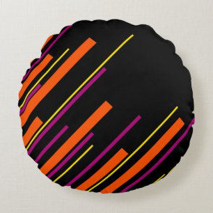 Diagonals - Black, Pink, Orange and Yellow Round Pillow