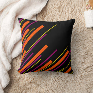 Diagonals - Black, Pink, Orange and Yellow  Throw Pillow