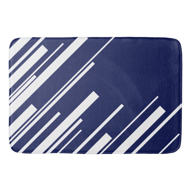 Diagonals - Blue and White Bath Mat (Front)