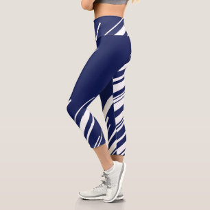 Diagonals - Blue and White Capri Leggings