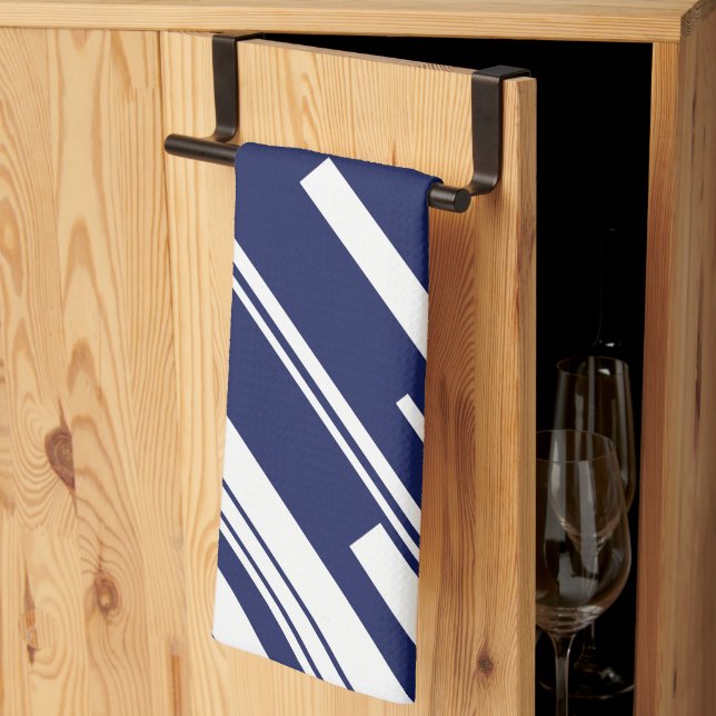 Diagonals - Blue and White Kitchen Towel (Thirds Fold)