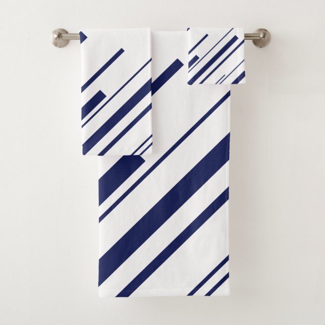 Diagonals in Blue and White Bath Towel Set (Insitu)