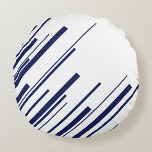 Diagonals in Blue and White Round Pillow