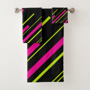 Diagonals in Lime Green, Hot Pink and Black Bath Towel Set