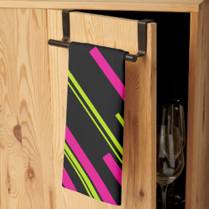 Diagonals in Lime Green, Hot Pink and Black Kitchen Towel