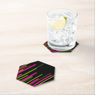 Diagonals in Lime Green, Hot Pink and Black Paper Coaster