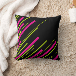 Diagonals in Lime Green, Hot Pink and Black Throw Pillow