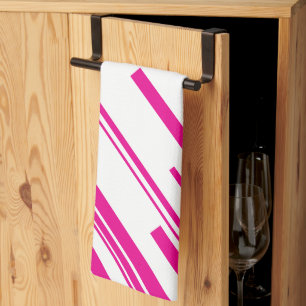 Diagonals in Magenta and White Kitchen Towel