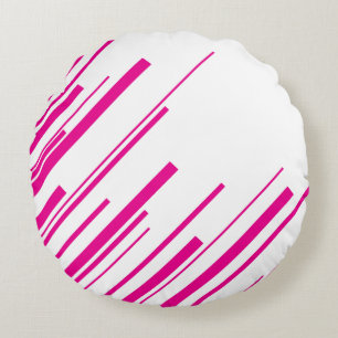 Diagonals in Magenta and White Round Pillow