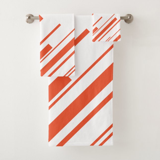 Diagonals in Orange and White Bath Towel Set (Insitu)