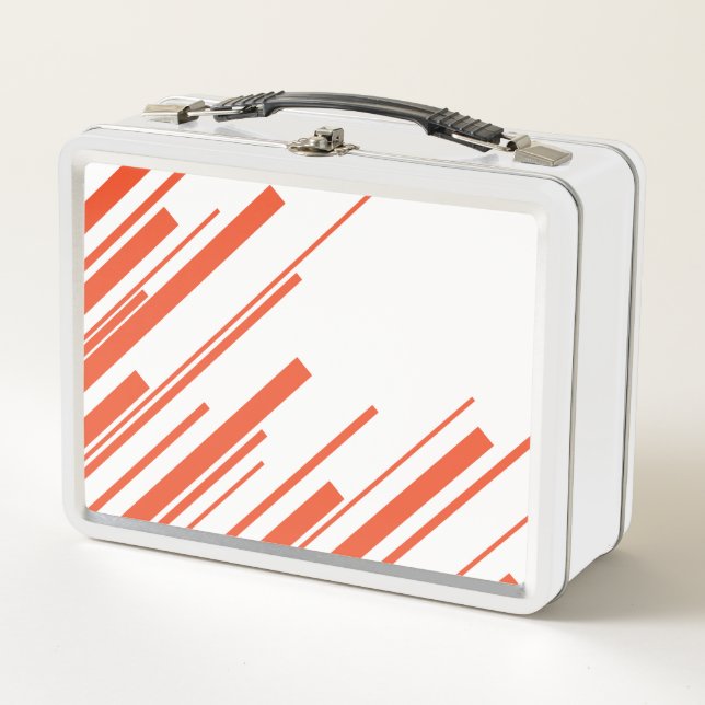 Diagonals in Orange and White Metal Lunch Box (Front)