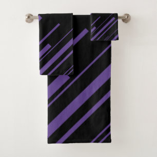 Diagonals in Purple and Black Bath Towel Set