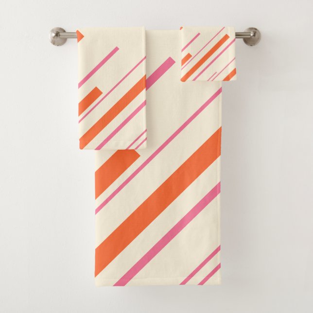 Diagonals - Pink, Orange and Cream Bath Towel Set (Insitu)