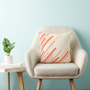 Diagonals - Pink, Orange and Cream Throw Pillow