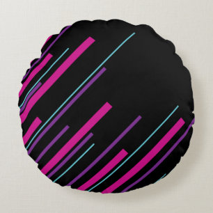 Diagonals - Pink, Purple, Blue and Black Round Pillow