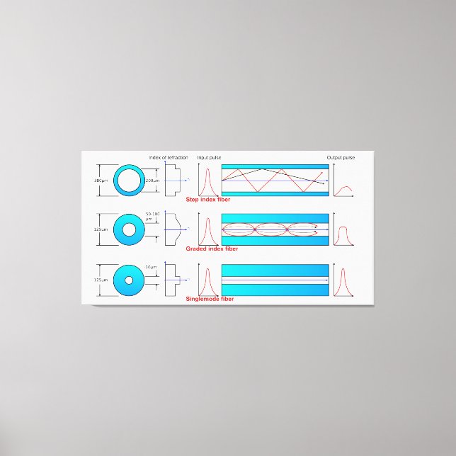 Diagram Chart Optical fibre types multimode  Canvas Print (Front)