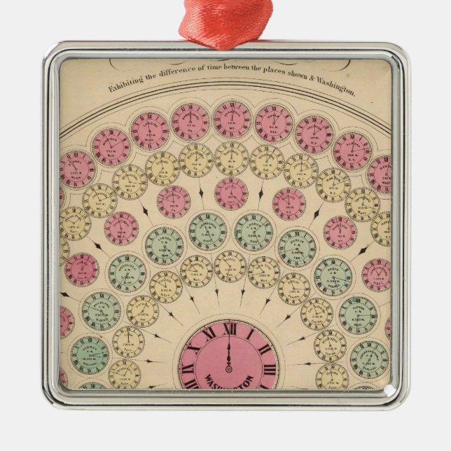 Diagram Exhibiting the difference of time Metal Ornament (Front)