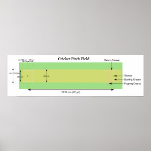 Diagram of a Cricket Pitch with Measurements Poster