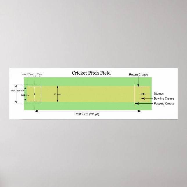 Diagram of a Cricket Pitch with Measurements Poster (Front)